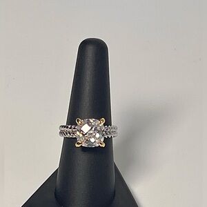 Cushion Cut CZ with Gold and Silver Ring
